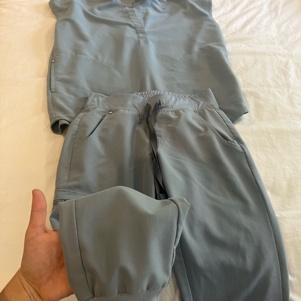 Figs scrub set baby blue worn 2x